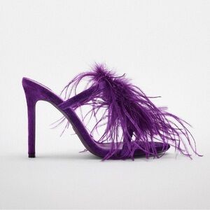 Feathered velvet heeled sandals! 30% OFF